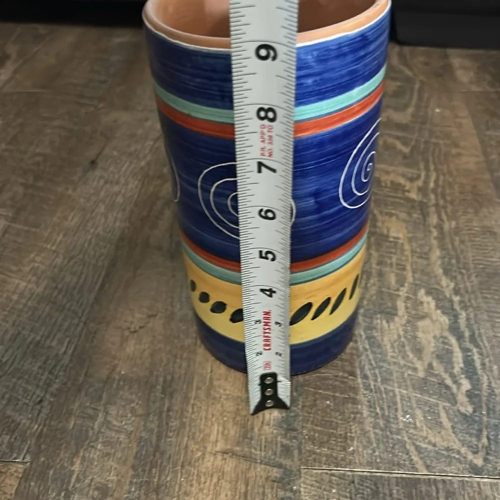Pier 1‎ Italian Swirl Hand Painted Terracotta Utensil  Holder / Wine Chiller